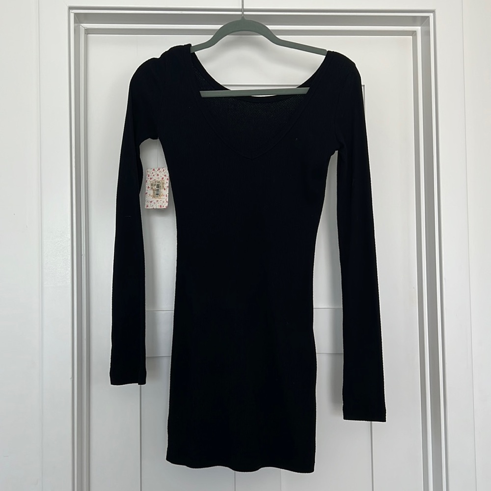 Free People Black V-neck Bodycon Mini Dress size XS NWT